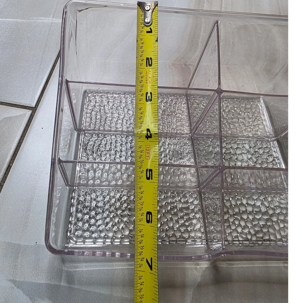 Clear Acrylic 6 Compartment Makeup Organizer Textured Base Vanity Caddy L1